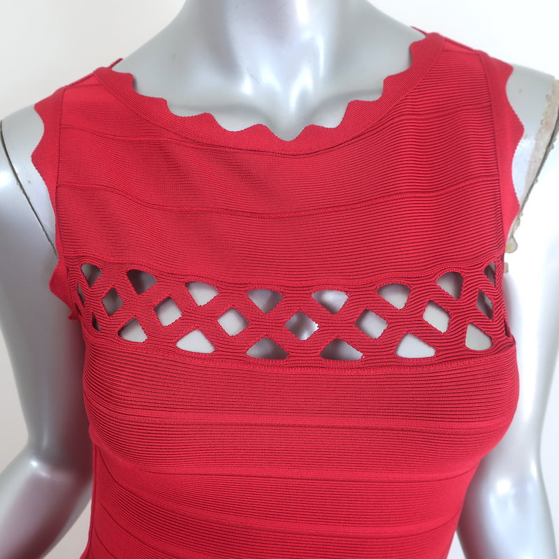 Herve Leger Audrina Cutout Fit &amp; Flare Bandage Dress Red Size Extra Small