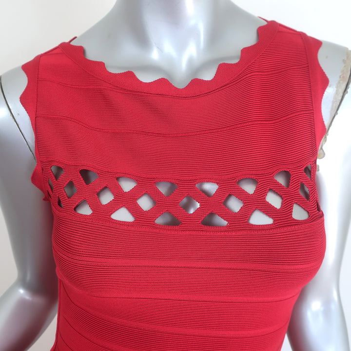 Herve Leger Audrina Cutout Fit &amp; Flare Bandage Dress Red Size Extra Small