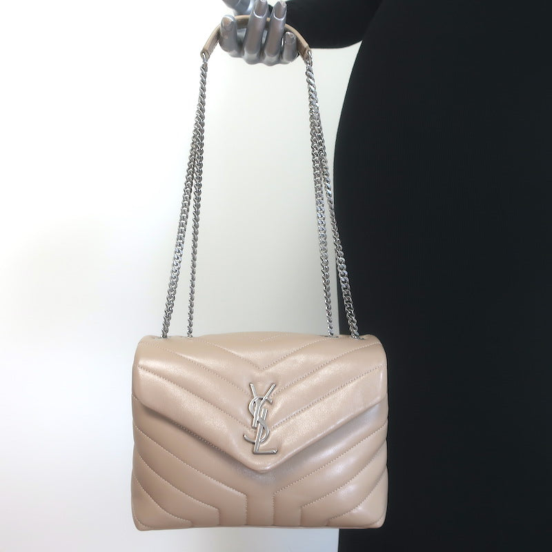 Saint Laurent Small LouLou Y-Quilted Shoulder Bag Beige Leather Crossbody