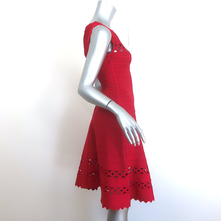 Herve Leger Audrina Cutout Fit &amp; Flare Bandage Dress Red Size Extra Small