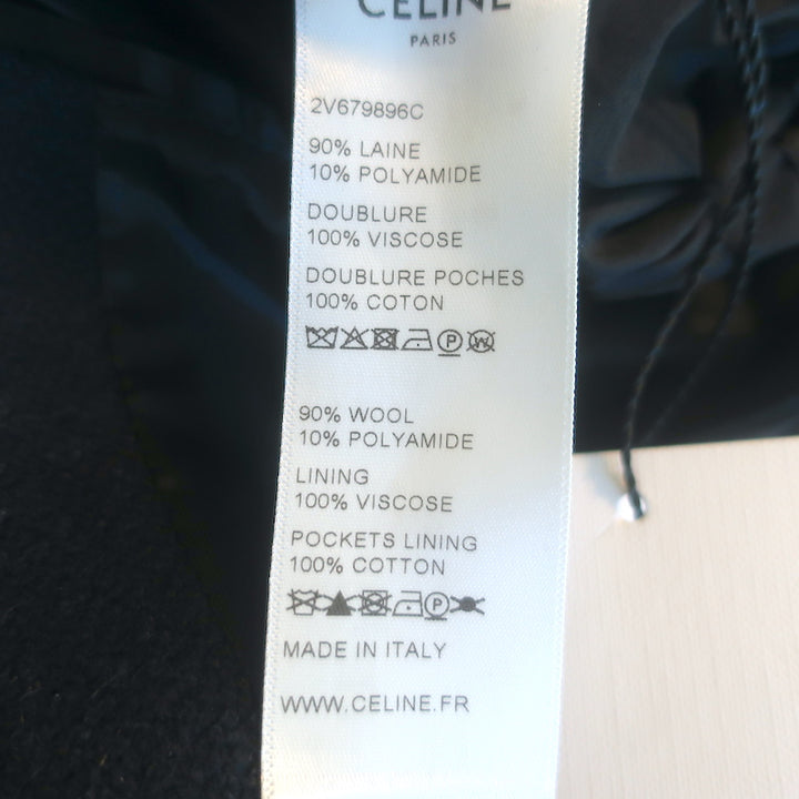 Celine Logo-Embroidered Teddy Varsity Jacket Navy Wool Size 36 NEW