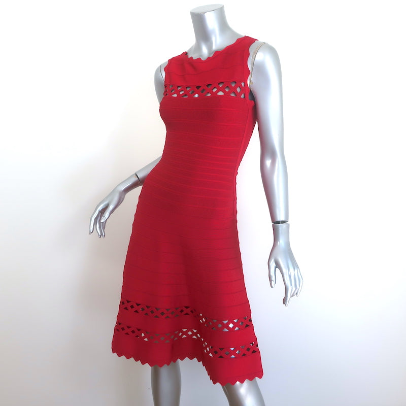 Herve Leger Audrina Cutout Fit &amp; Flare Bandage Dress Red Size Extra Small