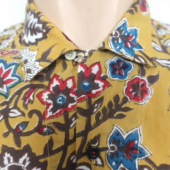 Kardo Lamar Short Sleeve Shirt Yellow Printed Cotton Size Medium