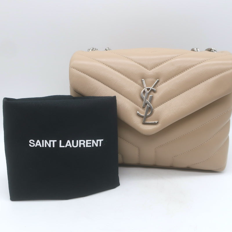Saint Laurent Small LouLou Y-Quilted Shoulder Bag Beige Leather Crossbody