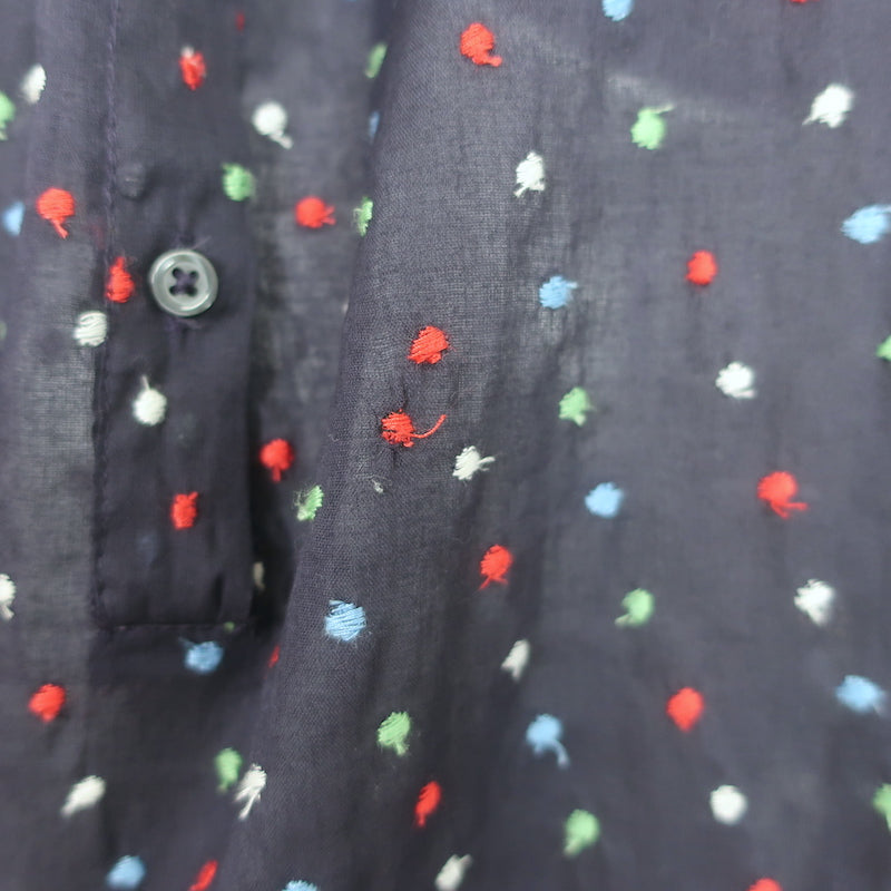 THE GREAT Mare Puff Sleeve Top Navy Dot Embroidered Cotton Size 0
