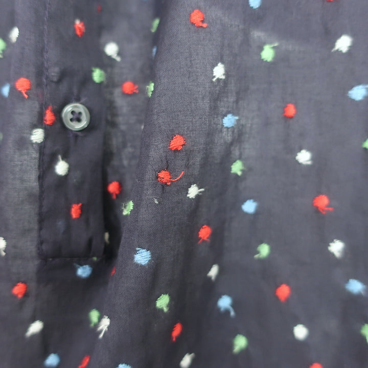 THE GREAT Mare Puff Sleeve Top Navy Dot Embroidered Cotton Size 0