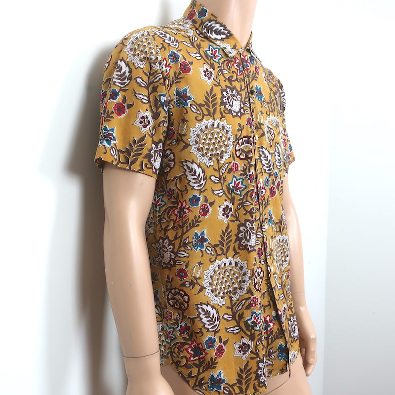 Kardo Lamar Short Sleeve Shirt Yellow Printed Cotton Size Medium