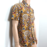 Kardo Lamar Short Sleeve Shirt Yellow Printed Cotton Size Medium