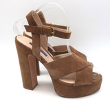 Stuart Weitzman Joni Crisscross Platform Sandals Brown Suede Size 38.5
