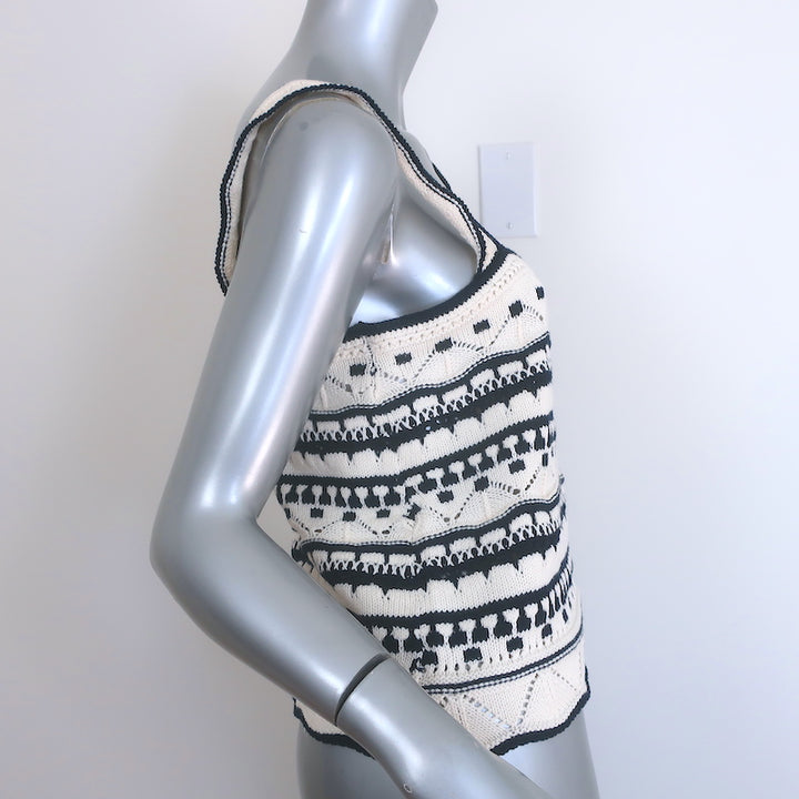 La Ligne Jane Striped Crochet Knit Tank Top Cream/Navy Cotton Size Small