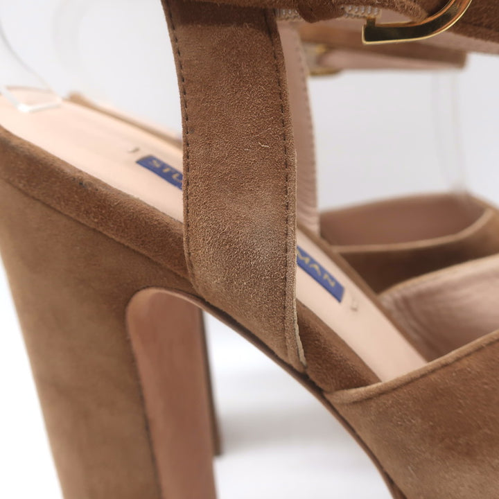 Stuart Weitzman Joni Crisscross Platform Sandals Brown Suede Size 38.5