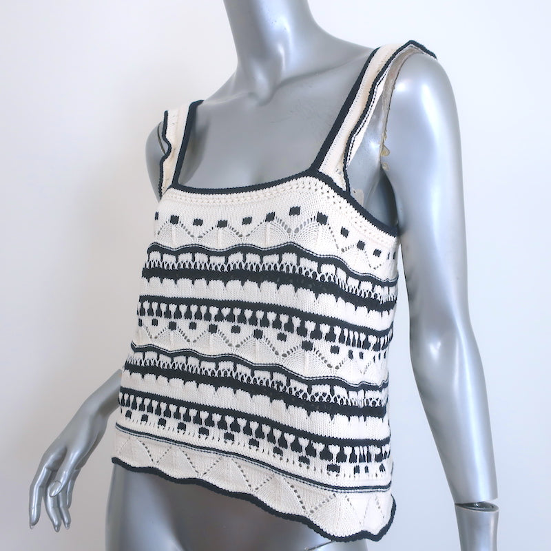 La Ligne Jane Striped Crochet Knit Tank Top Cream/Navy Cotton Size Small
