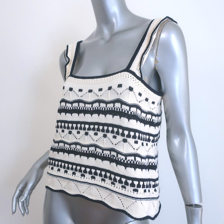 La Ligne Jane Striped Crochet Knit Tank Top Cream/Navy Cotton Size Small