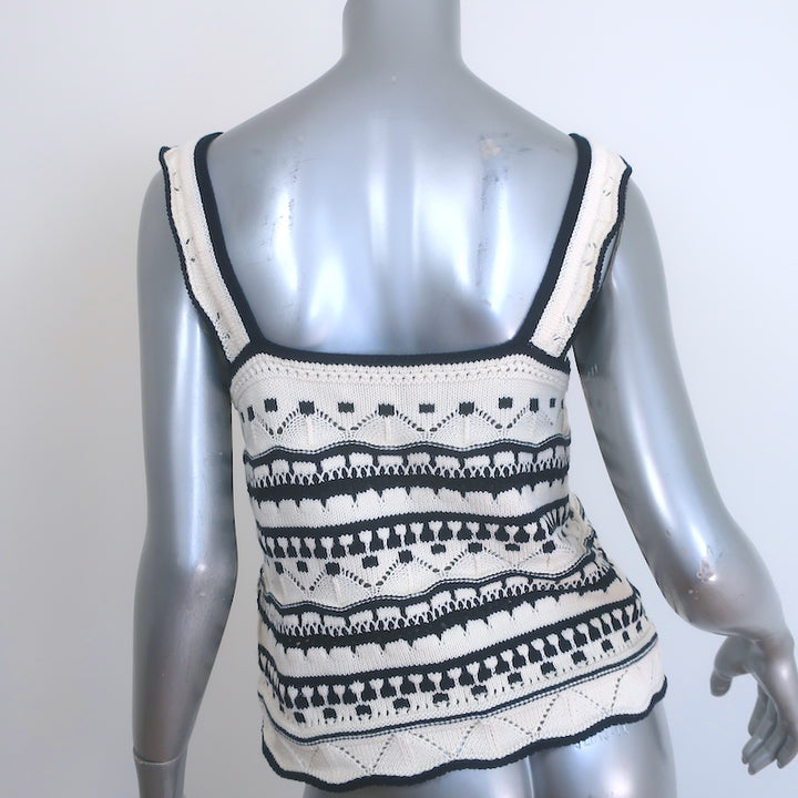 La Ligne Jane Striped Crochet Knit Tank Top Cream/Navy Cotton Size Small