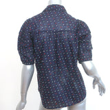 THE GREAT Mare Puff Sleeve Top Navy Dot Embroidered Cotton Size 0