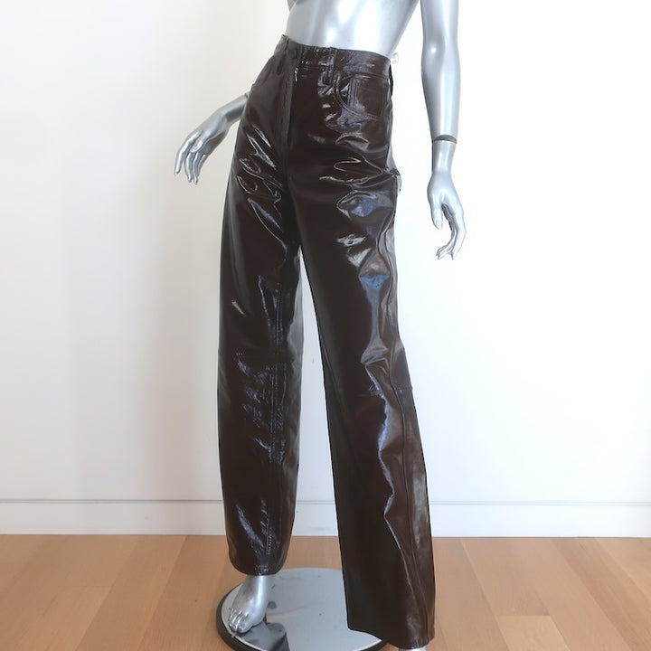 Dries Van Noten Patent Leather Strapless Top &amp; Pants Set Dark Brown Size 38/29