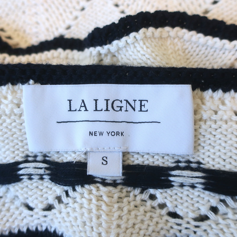 La Ligne Jane Striped Crochet Knit Tank Top Cream/Navy Cotton Size Small
