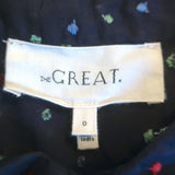 THE GREAT Mare Puff Sleeve Top Navy Dot Embroidered Cotton Size 0