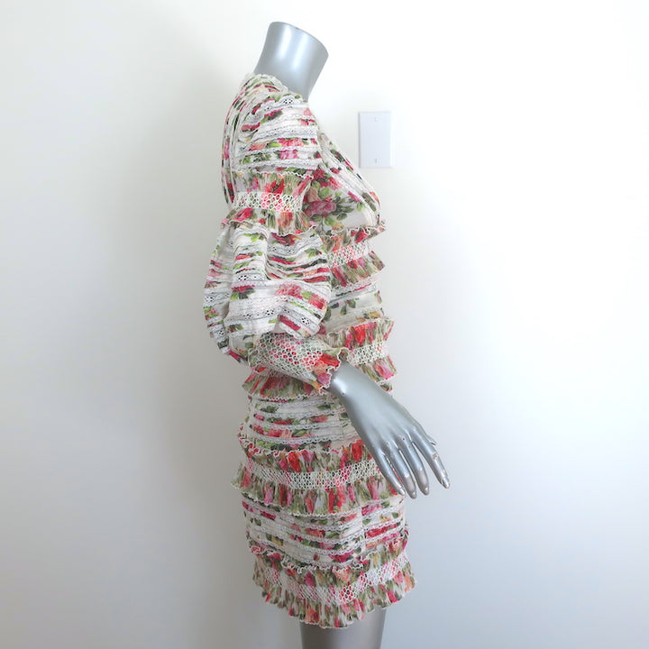 Zimmermann Billows Smocked Mini Dress White Floral Print Linen-Silk Size 1