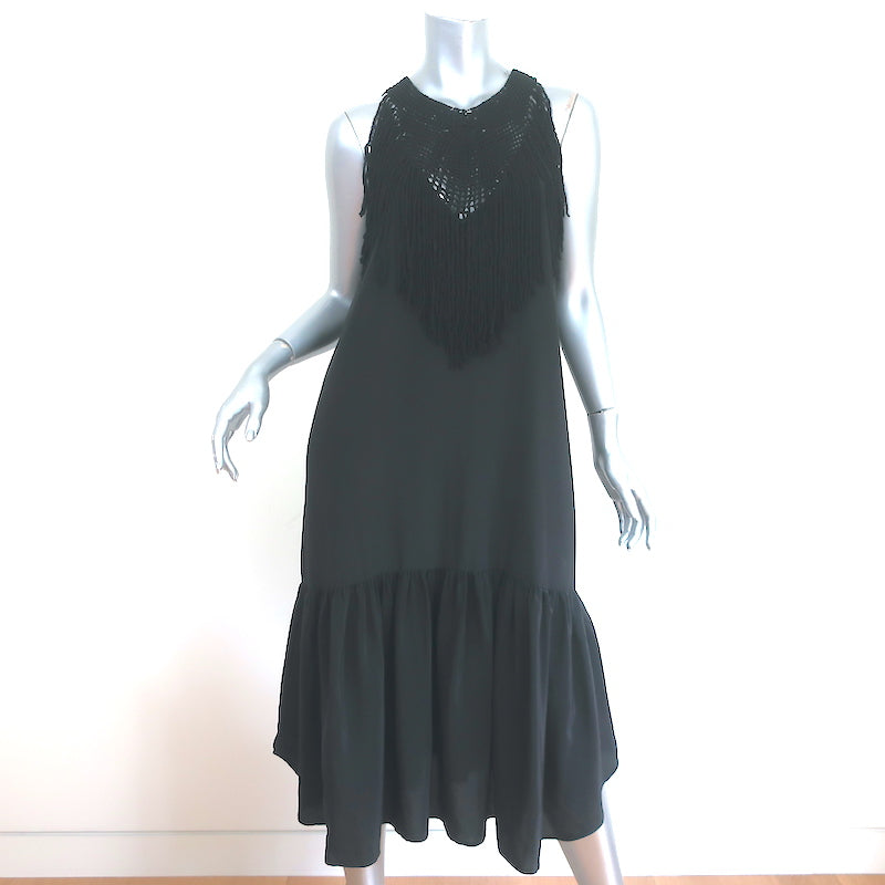 $2900 NEW Chanel Black Knit Dress WOOL Knee Ruffle Pleated CC Logo