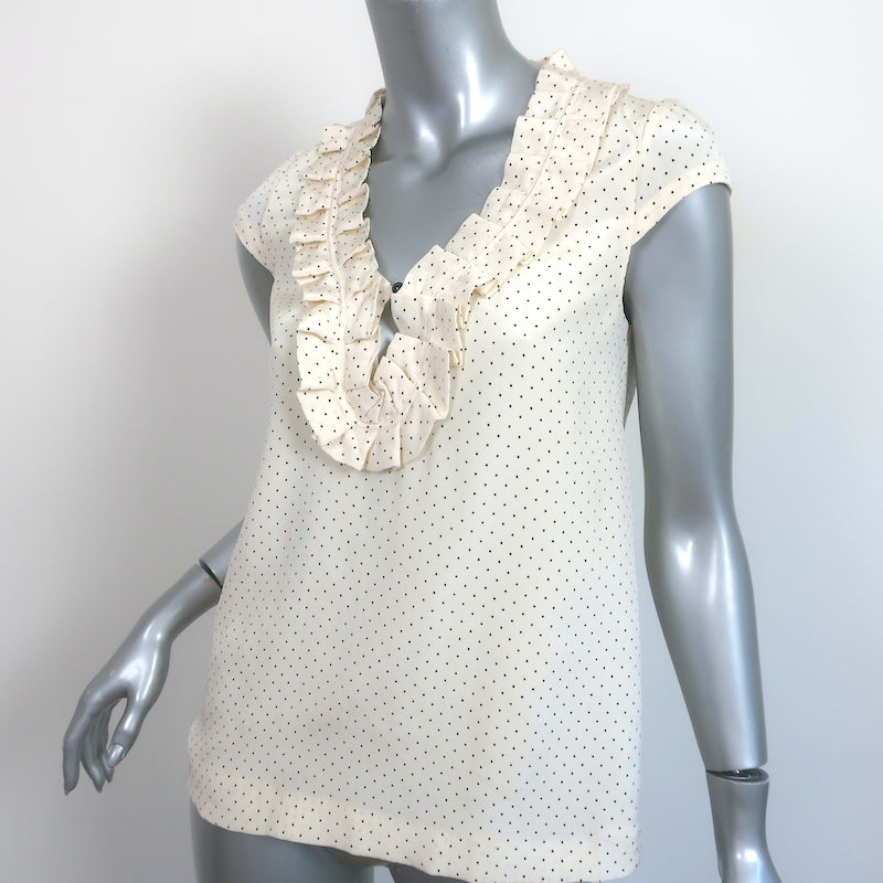 Kate Spade Ruffled Polka Dot Top Ivory Size Extra Small Cap Sleeve Blouse NEW
