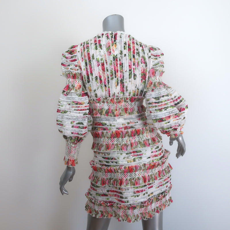 Zimmermann Billows Smocked Mini Dress White Floral Print Linen-Silk Size 1