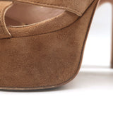 Stuart Weitzman Joni Crisscross Platform Sandals Brown Suede Size 38.5