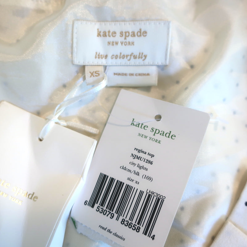 Kate Spade Ruffled Polka Dot Top Ivory Size Extra Small Cap Sleeve Blouse NEW