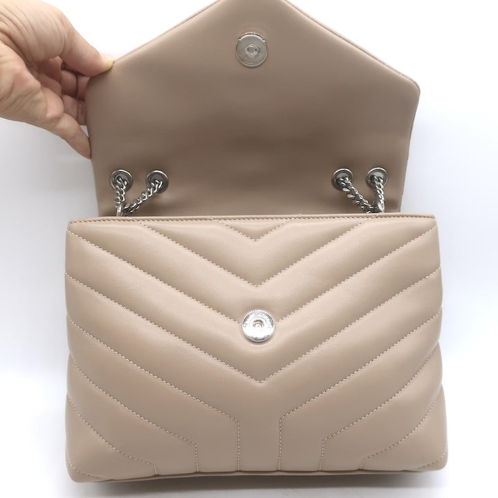 Saint Laurent Small LouLou Y-Quilted Shoulder Bag Beige Leather Crossbody