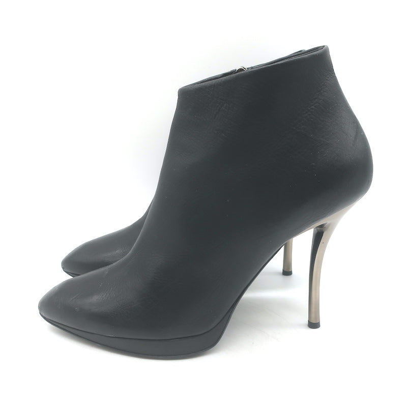 Lanvin Metal-Heel Platform Booties Black Leather Size 40
