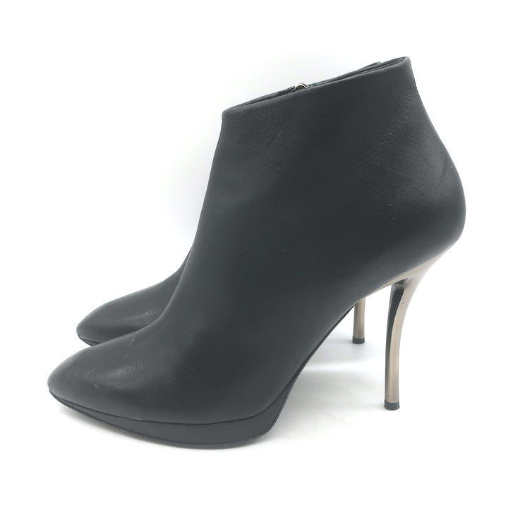 Lanvin Metal-Heel Platform Booties Black Leather Size 40