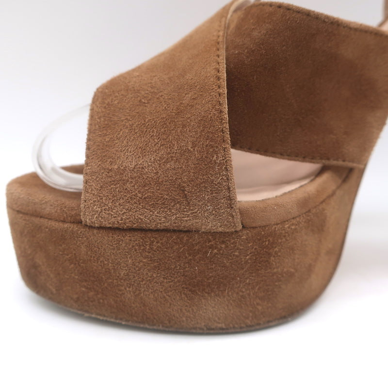 Stuart Weitzman Joni Crisscross Platform Sandals Brown Suede Size 38.5