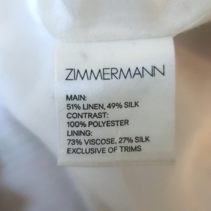 Zimmermann Billows Smocked Mini Dress White Floral Print Linen-Silk Size 1