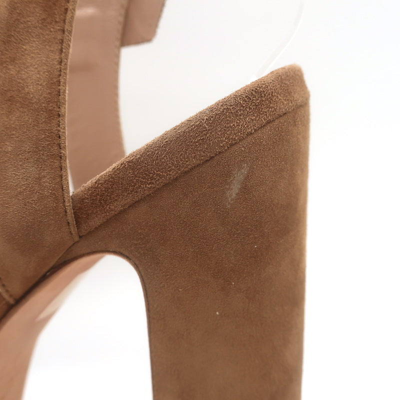 Stuart Weitzman Joni Crisscross Platform Sandals Brown Suede Size 38.5