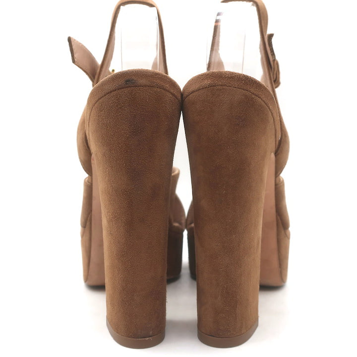 Stuart Weitzman Joni Crisscross Platform Sandals Brown Suede Size 38.5