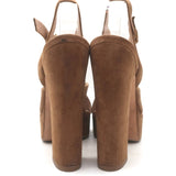 Stuart Weitzman Joni Crisscross Platform Sandals Brown Suede Size 38.5