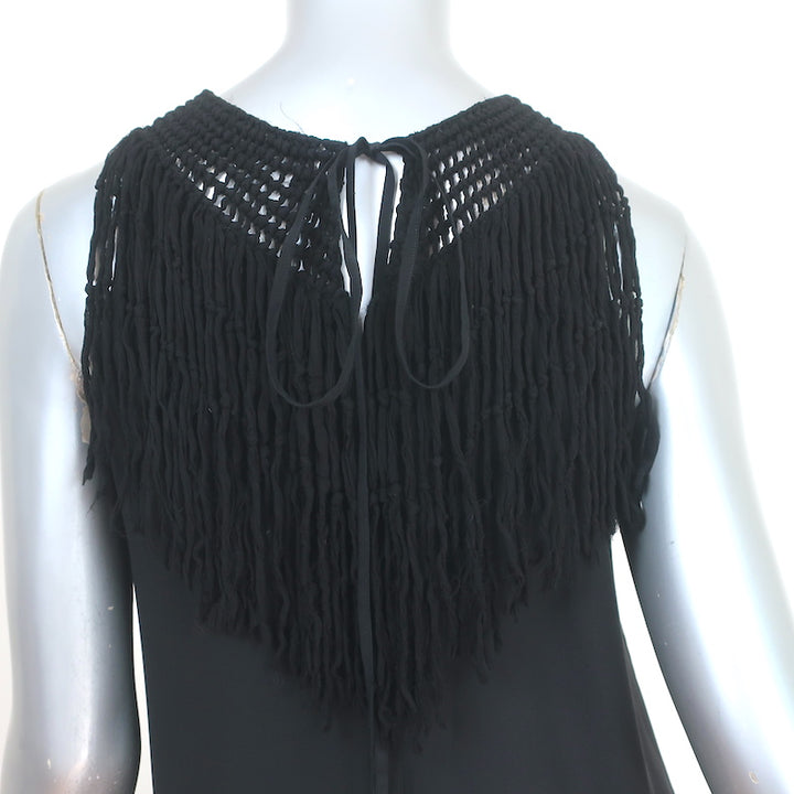 Ulla Johnson Fringed Midi Dress Sanna Black Silk Macrame Size 2