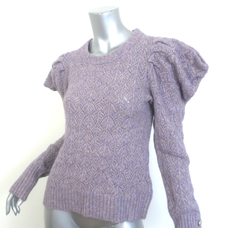 Veronica Beard Novah Puff Sleeve Sweater Lilac Pointelle Knit Size Medium