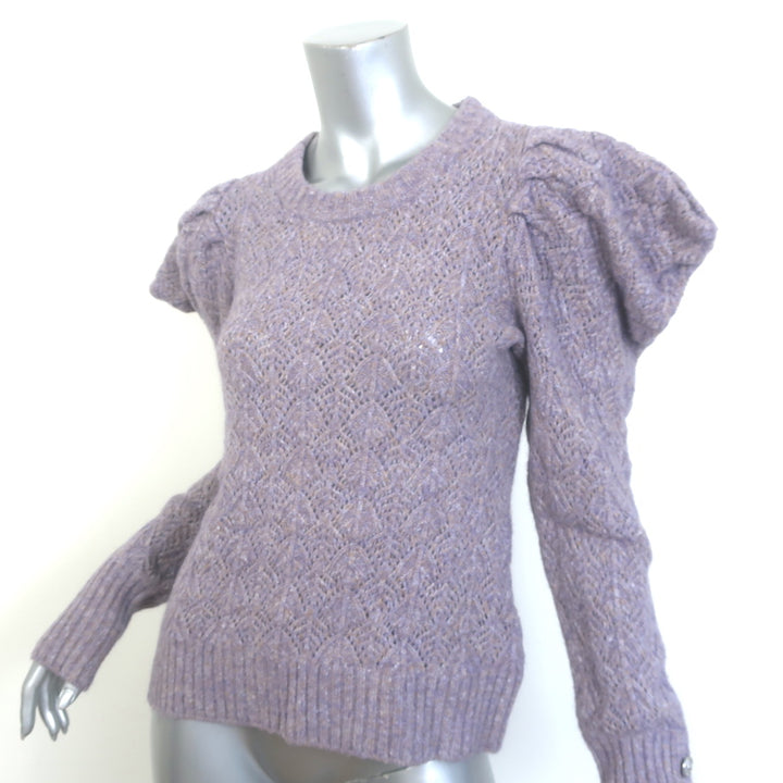 Veronica Beard Novah Puff Sleeve Sweater Lilac Pointelle Knit Size Medium