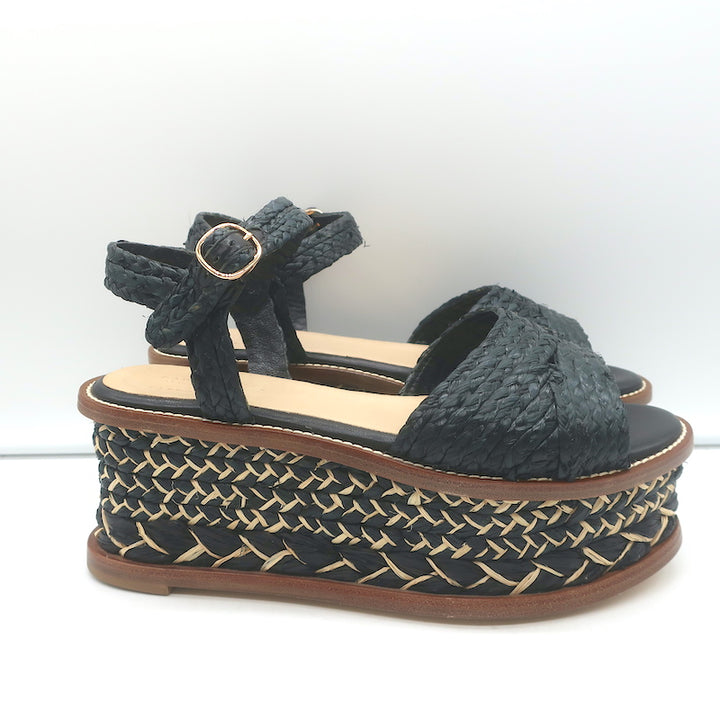 Gabriela Hearst x Clergerie Hester Platform Raffia Sandals Black Size 39.5 NEW