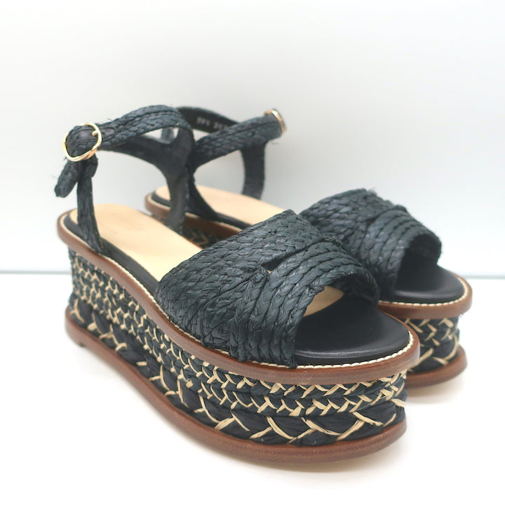 Gabriela Hearst x Clergerie Hester Platform Raffia Sandals Black Size 39.5 NEW
