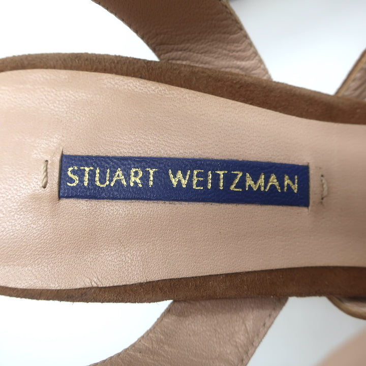 Stuart Weitzman Joni Crisscross Platform Sandals Brown Suede Size 38.5
