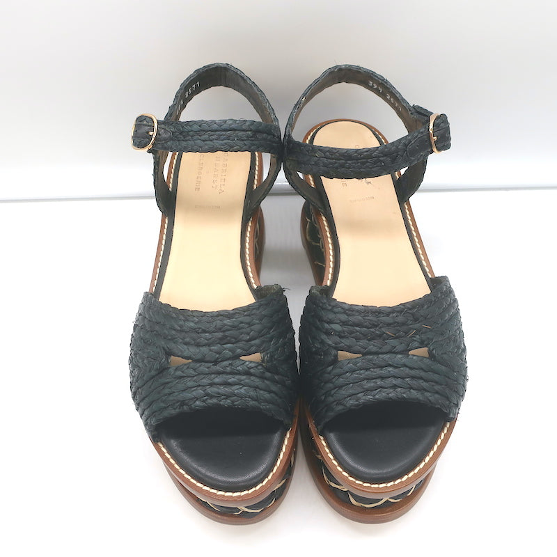Gabriela Hearst x Clergerie Hester Platform Raffia Sandals Black Size 39.5 NEW