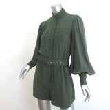 Zimmermann Espionage Utility Belted Romper Army Green Silk Crepe de Chine Size 1