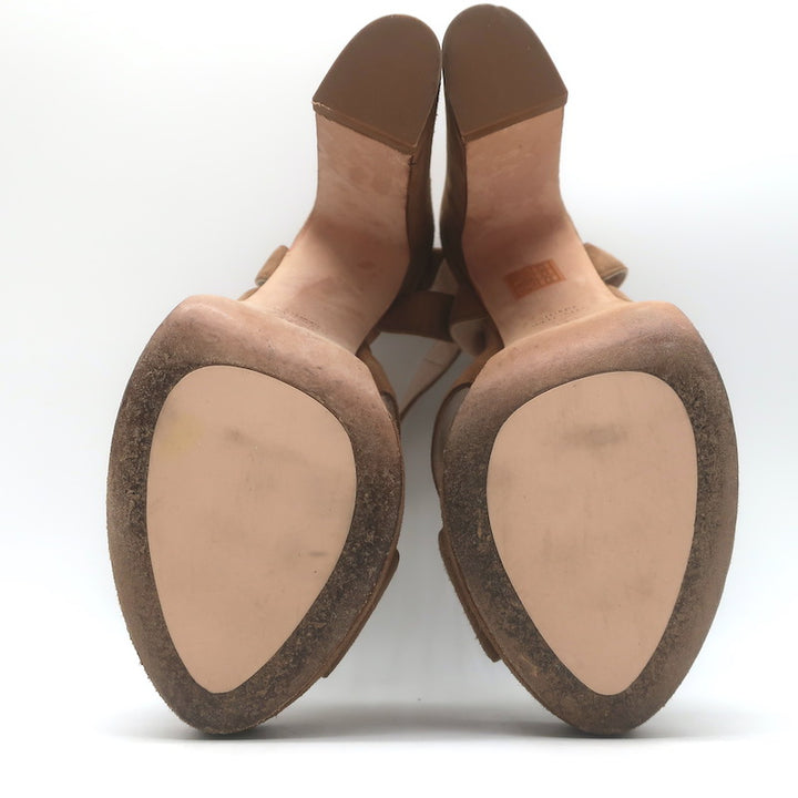 Stuart Weitzman Joni Crisscross Platform Sandals Brown Suede Size 38.5