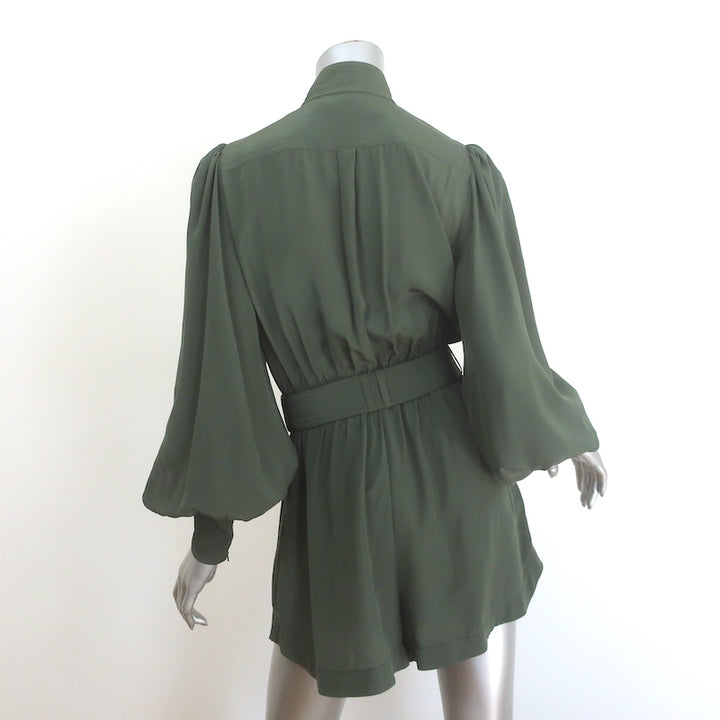 Zimmermann Espionage Utility Belted Romper Army Green Silk Crepe de Chine Size 1