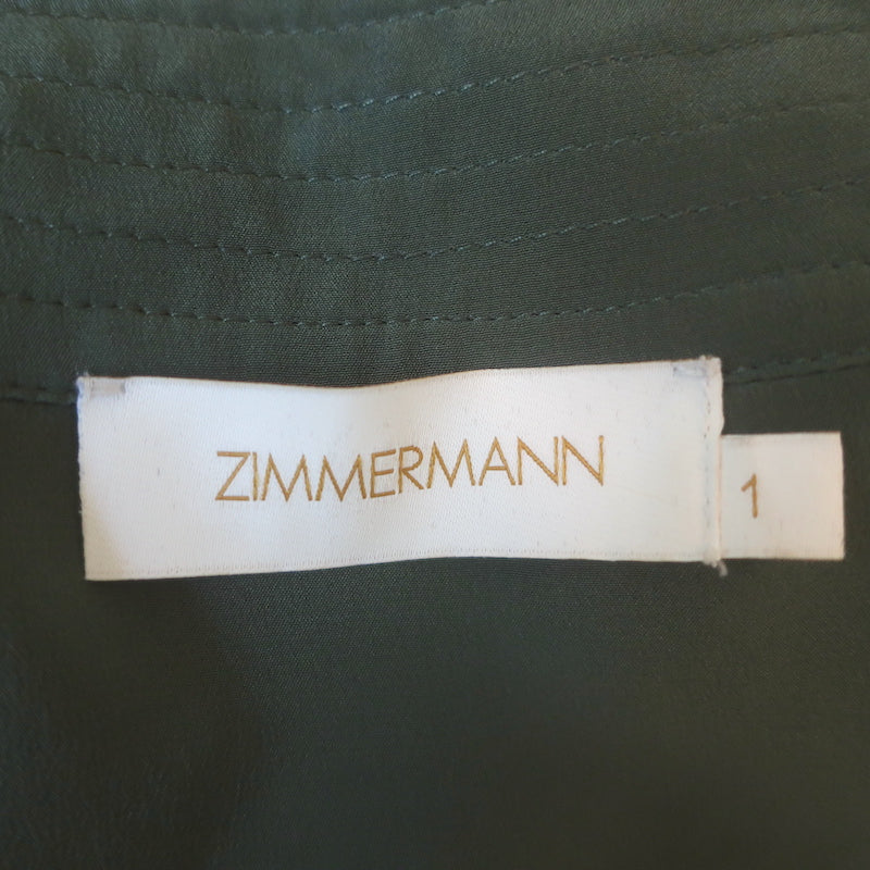 Zimmermann Espionage Utility Belted Romper Army Green Silk Crepe de Chine Size 1