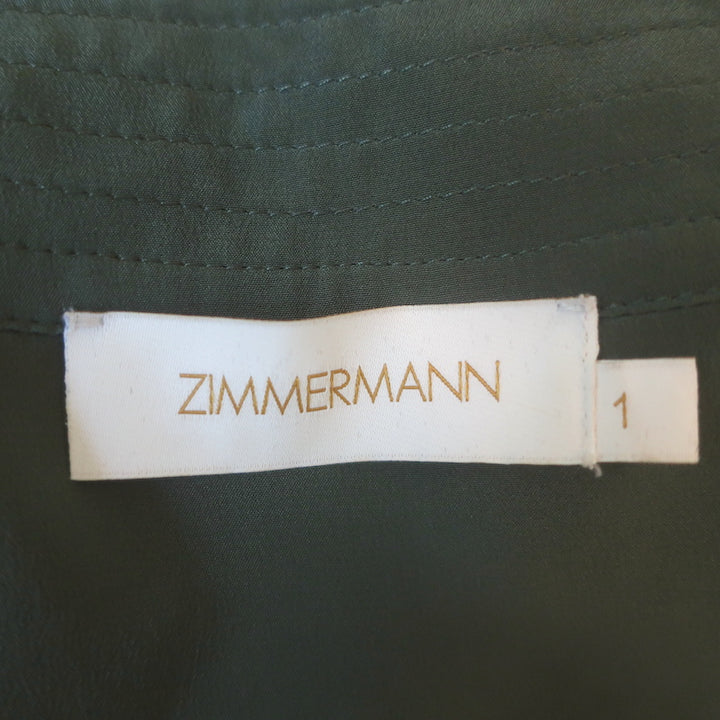 Zimmermann Espionage Utility Belted Romper Army Green Silk Crepe de Chine Size 1
