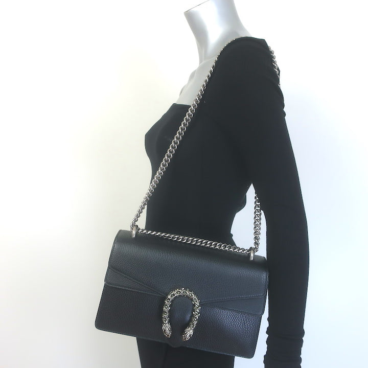 Gucci Dionysus Crystal-Embellished Small Shoulder Bag Black Grained Leather