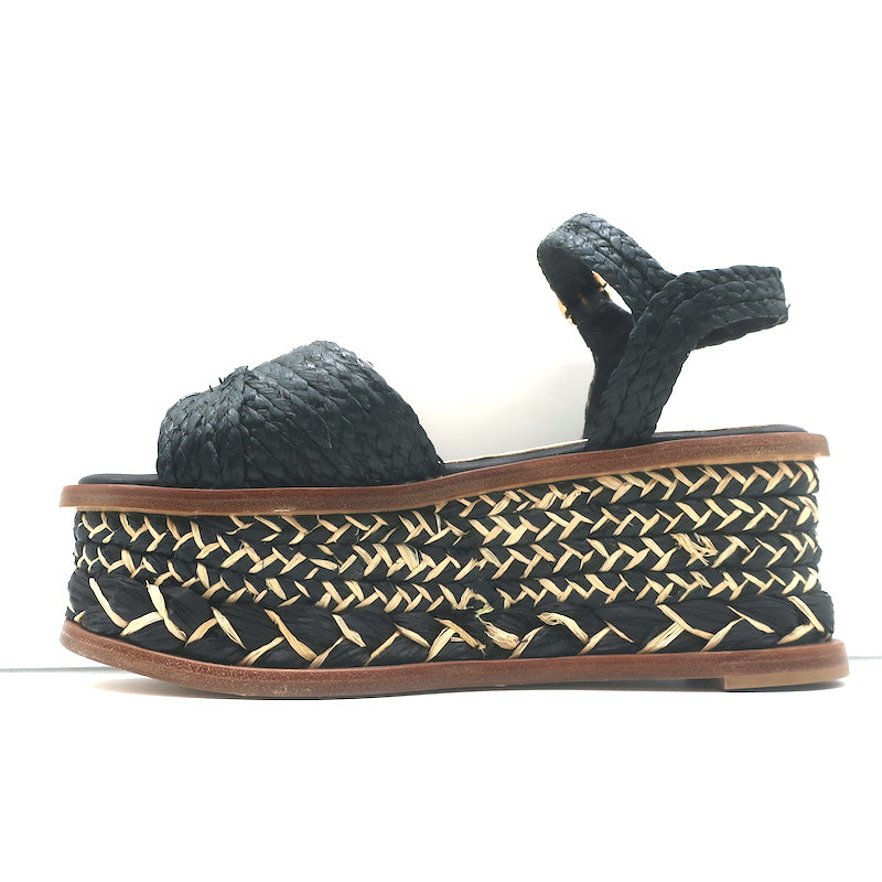Gabriela Hearst x Clergerie Hester Platform Raffia Sandals Black Size 39.5 NEW